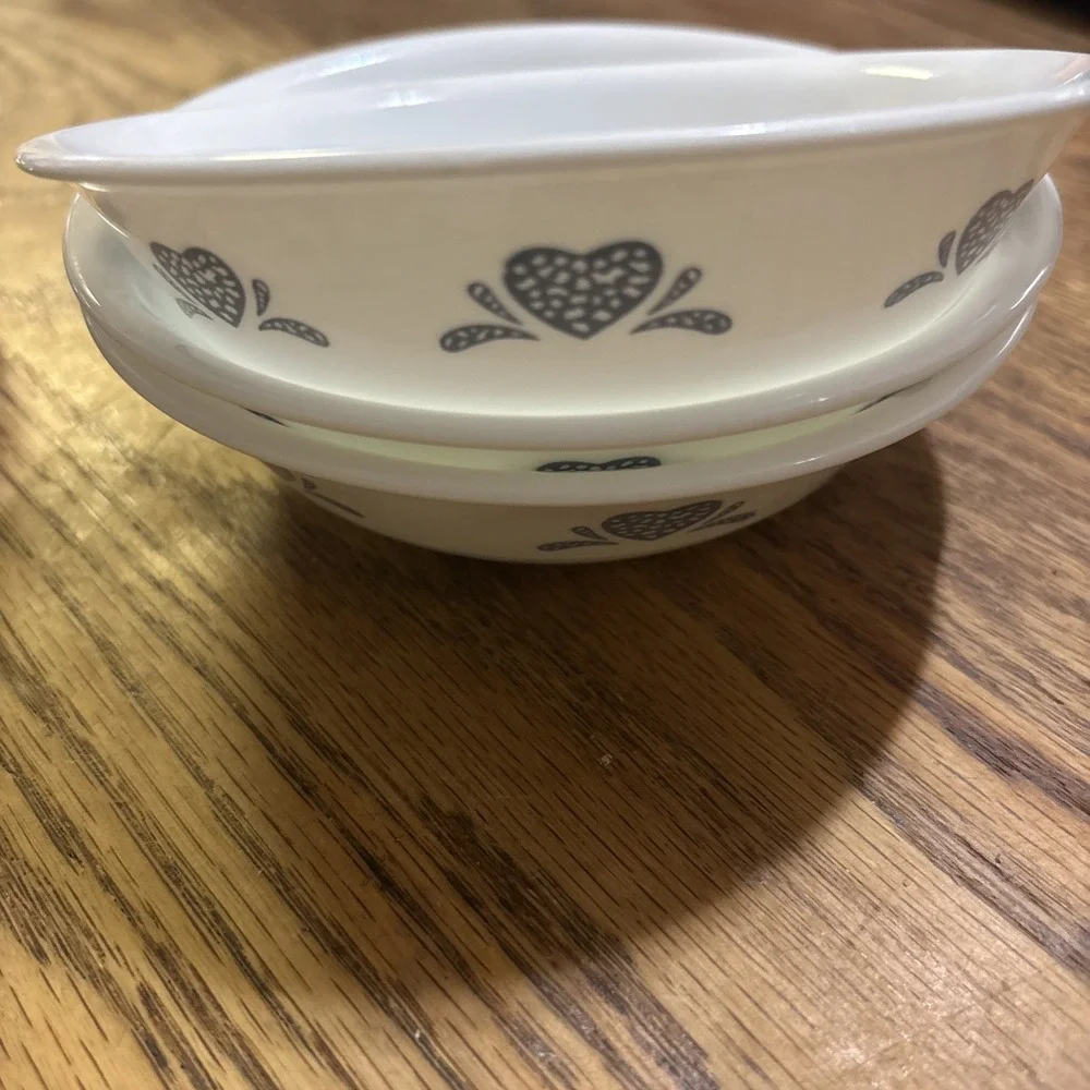 Corelle Corningware Country Vintage Blue Hearts Set of 3 Bowls Cottage